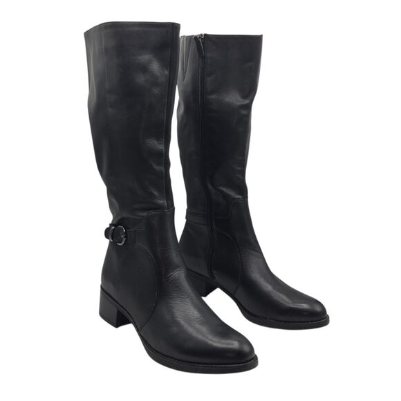 Franco Sarto Shoes - Franco Sarto Cecily Black Leather Tall Riding Boots Women Size 12M Side Zip